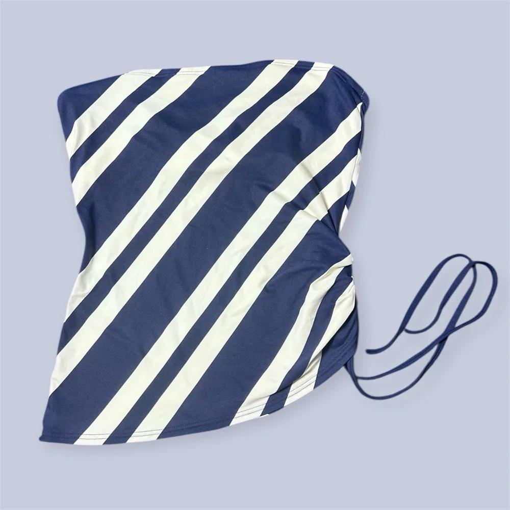 DKNY Striped Blue and White Swim Top size medium